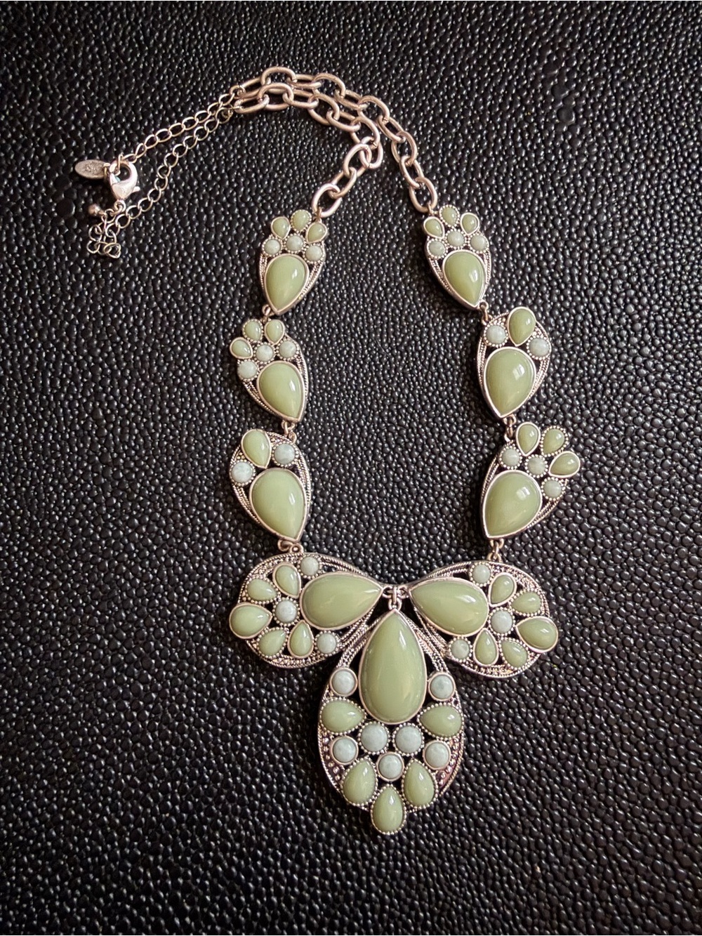 Womenโs Statement Necklace - Pale Green Gem Teardrop Design